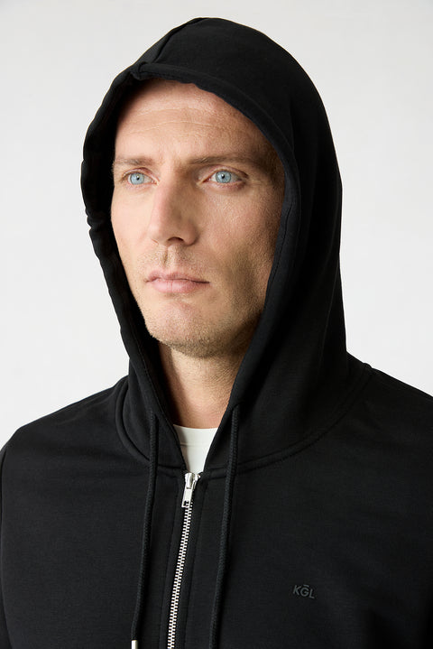 Black Hooded Zipper Regular Fit Sweatshirt
