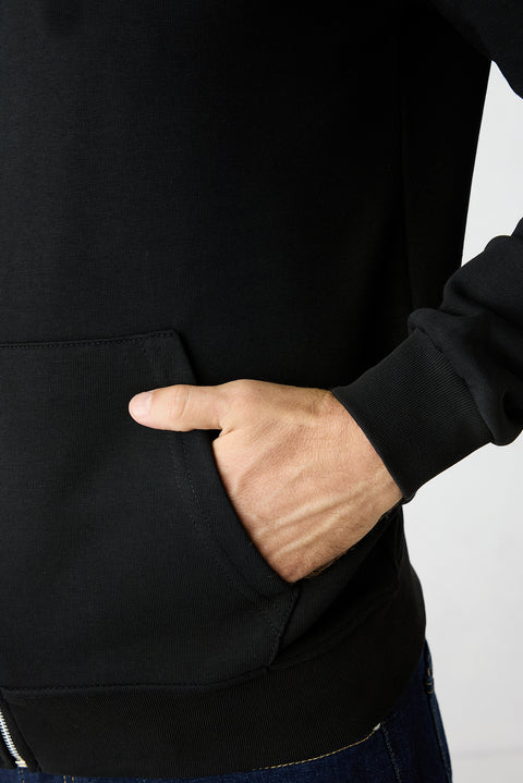 Black Hooded Zipper Regular Fit Sweatshirt