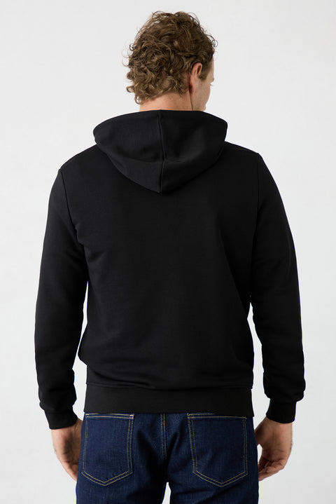 Black Hooded Zipper Regular Fit Sweatshirt