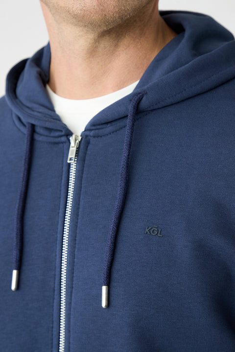 Dark Navy Hooded Zip-Up Regular Fit Sweatshirt