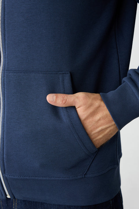 Dark Navy Hooded Zip-Up Regular Fit Sweatshirt