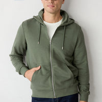 Medium Khaki Hooded Zippered Regular Fit Sweatshirt