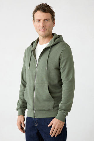  Orta Haki Kapüşonlu Fermuarlı Regular Fit Sweatshirt
