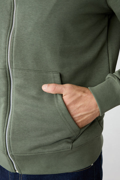 Medium Khaki Hooded Zippered Regular Fit Sweatshirt