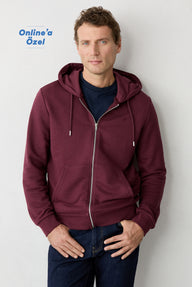 Black Hooded Zipper Regular Fit Sweatshirt
