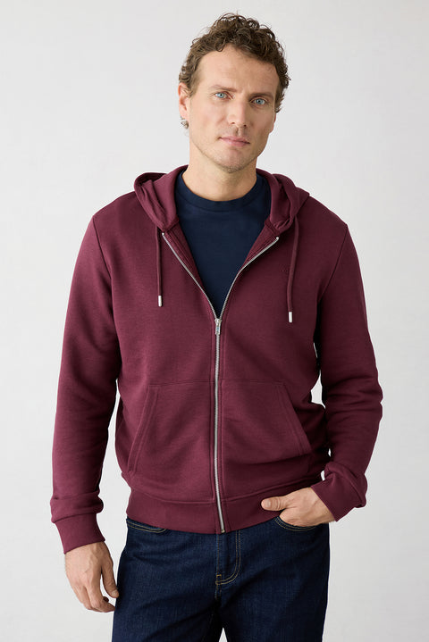 Dark Burgundy Hooded Zip-Through Regular Fit Sweatshirt