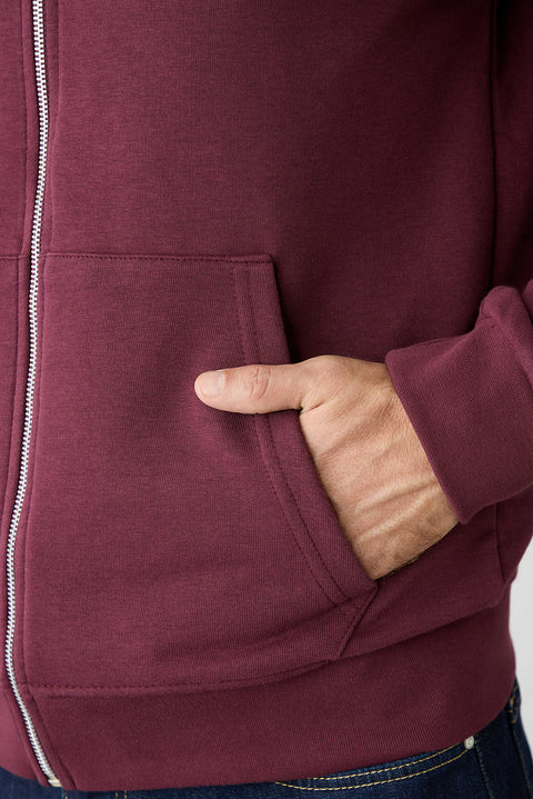 Dark Burgundy Hooded Zip-Through Regular Fit Sweatshirt