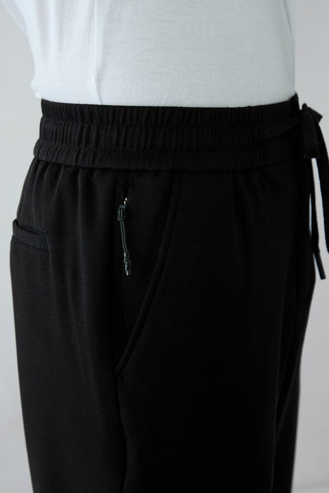 Black Regular Fit Lycra Plain Drawstring Elasticated Waist Sweatpants