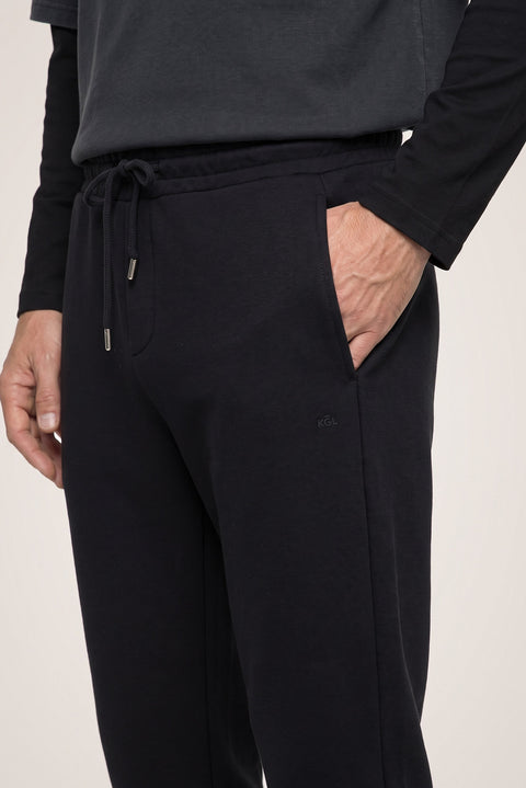 Black Regular Fit Cotton Sweatpants with Drawstring Waist