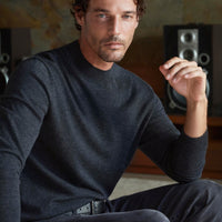 Medium Anthracite Melange Boat Neck Regular Fit Cashmere Cotton Knit Sweater