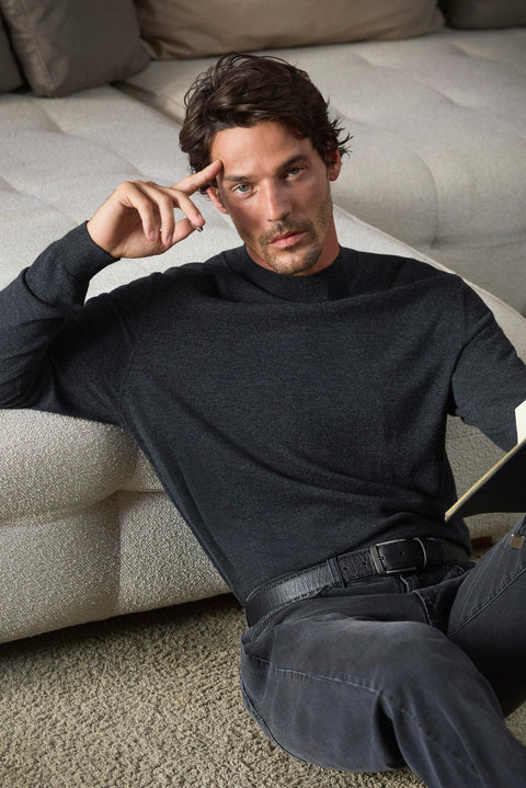 Medium Anthracite Melange Boat Neck Regular Fit Cashmere Cotton Knit Sweater