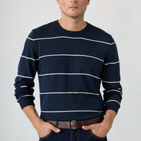 Dark Navy Regular Fit Crew Neck Cotton Knit Sweater
