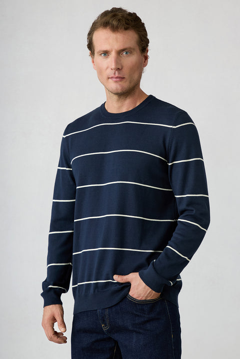 Dark Navy Regular Fit Crew Neck Cotton Knit Sweater