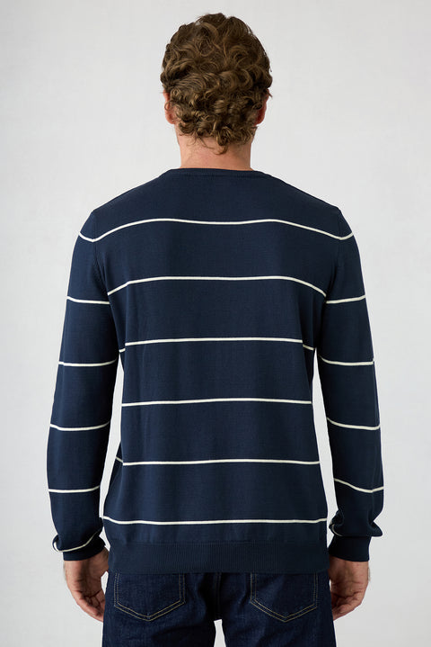 Dark Navy Regular Fit Crew Neck Cotton Knit Sweater