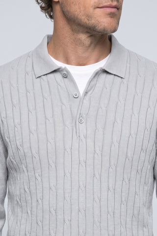  Orta Gri Regular Fit Polo Yaka  Pamuk/Akrilik Saç Örgü Desen Triko Kazak