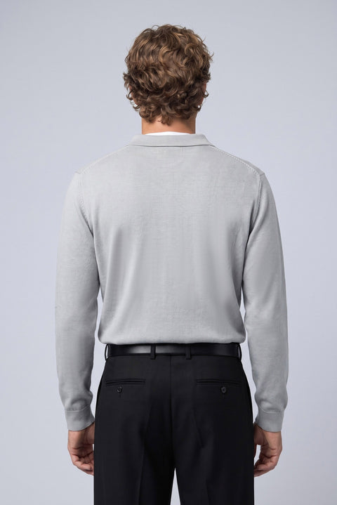 Medium Gray Regular Fit Polo Neck Cotton/Acrylic Cable Knit Sweater