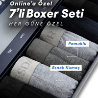 Çok Renkli Gün Temalı 7'li Pamuklu Esnek Boxer Seti