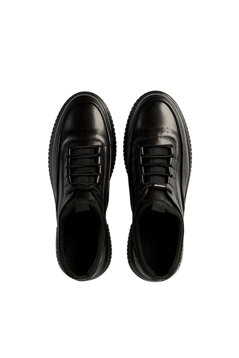 Black Laced Leather Sneakers