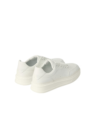  Beyaz Bağcıklı Sneaker Deri Ayakkabı