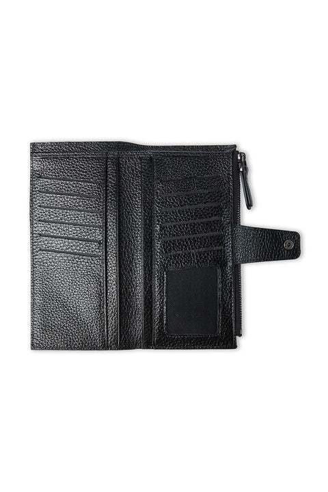 Black Leather Wallet with Phone Compartment (Length: 18CM Height: 9 CM) Phone Holder (16.5 CM * 7.5 CM)