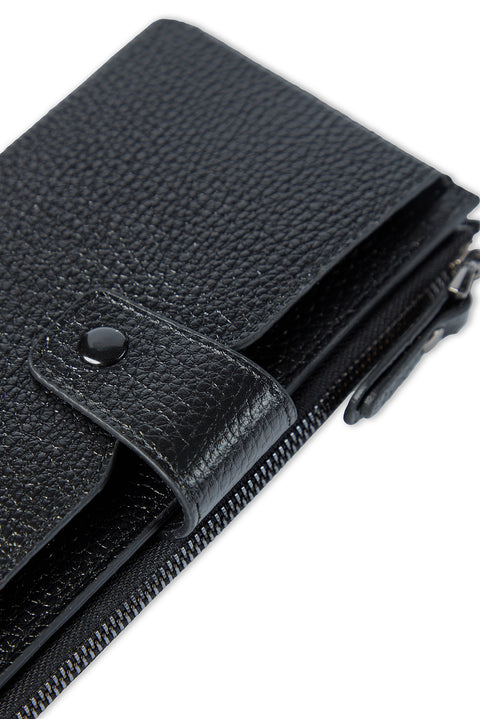 Black Leather Wallet with Phone Compartment (Length: 18CM Height: 9 CM) Phone Holder (16.5 CM * 7.5 CM)