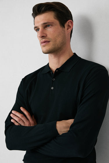  Siyah Regular Fit Polo Yaka Düz Triko Kazak