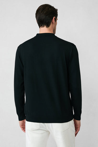 Siyah Polo Yaka Regular Fit Düğmeli Triko Kazak