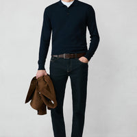 Koyu Lacivert Polo Yaka Regular Fit Düğmeli Triko Kazak