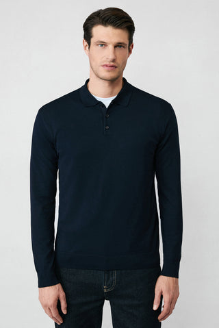  Koyu Lacivert Regular Fit Düğmeli Polo Yaka Triko Kazak