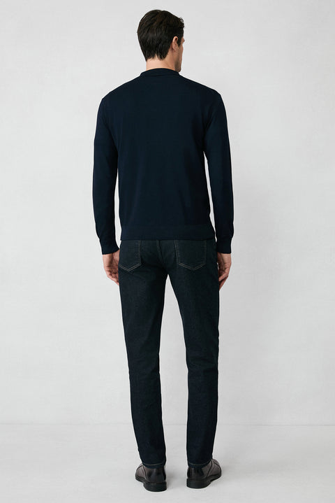 Koyu Lacivert Regular Fit Düğmeli Polo Yaka Triko Kazak