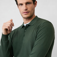 Medium Khaki Regular Fit Button-Down Polo Collar Knit Sweater