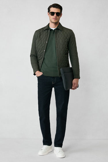  Orta Haki Regular Fit Polo Yaka Düz Triko Kazak