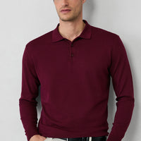 Koyu Bordo Polo Yaka Regular Fit Düğmeli Triko Kazak