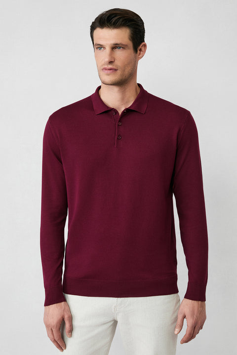 Koyu Bordo Regular Fit Düğmeli Polo Yaka Triko Kazak