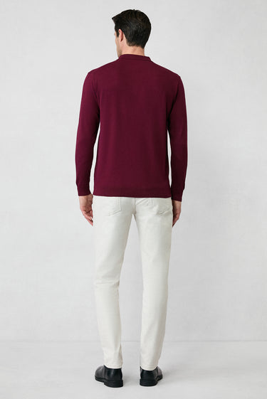 Koyu Bordo Polo Yaka Regular Fit Düğmeli Triko Kazak