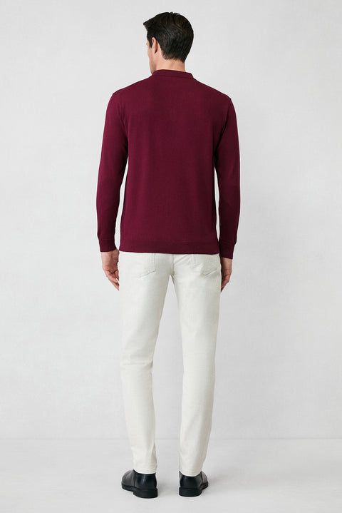 Koyu Bordo Regular Fit Düğmeli Polo Yaka Triko Kazak