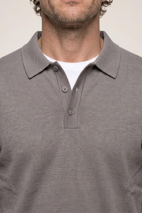 Orta Antrasit Regular Fit Düğmeli Polo Yaka Triko Kazak