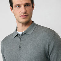 Orta Anrasit Melanj Polo Yaka Regular Fit Düğmeli Triko Kazak