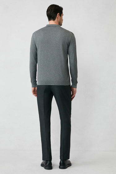 Orta Anrasit Melanj Polo Yaka Regular Fit Düğmeli Triko Kazak