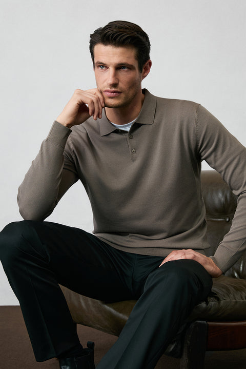 Orta Vizon Regular Fit Düğmeli Polo Yaka Triko Kazak