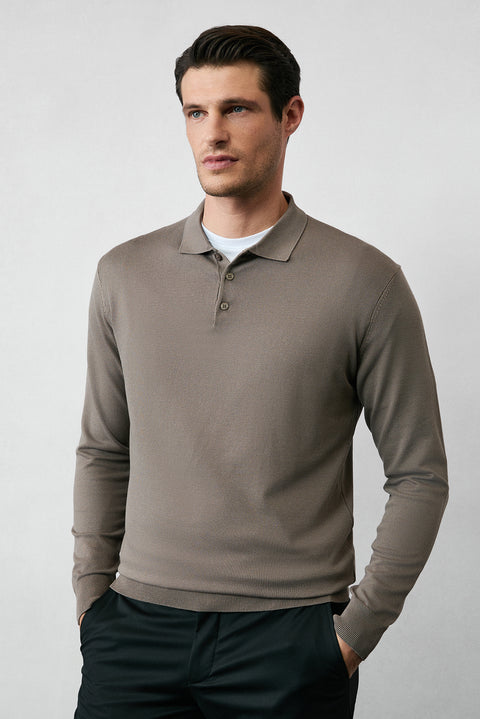 Orta Vizon Regular Fit Düğmeli Polo Yaka Triko Kazak