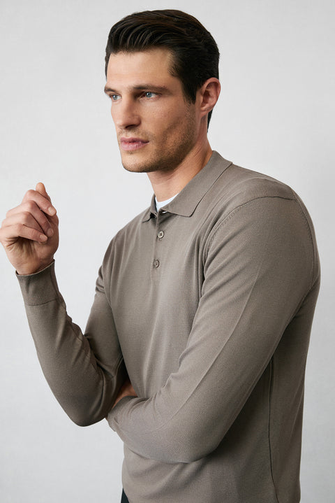 Orta Vizon Regular Fit Düğmeli Polo Yaka Triko Kazak