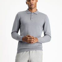 Orta Gri Melanj Polo Yaka Regular Fit Pamuklu Triko Kazak