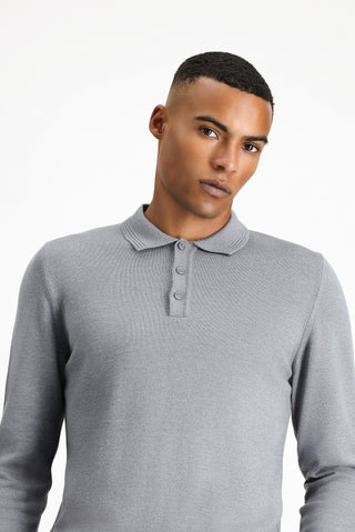  Orta Gri Melanj Polo Yaka Regular Fit Pamuklu Triko Kazak