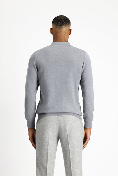 Orta Gri Melanj Polo Yaka Regular Fit Pamuklu Triko Kazak