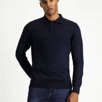 Koyu Lacivert Polo Yaka Regular Fit Pamuklu Triko Kazak