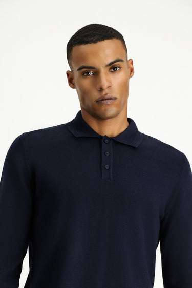  Koyu Lacivert Polo Yaka Regular Fit Pamuklu Triko Kazak