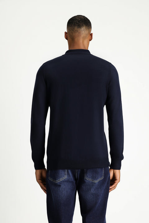 Koyu Lacivert Polo Yaka Regular Fit Pamuklu Triko Kazak