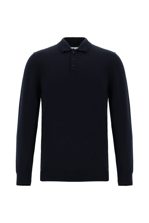 Koyu Lacivert Polo Yaka Regular Fit Pamuklu Triko Kazak