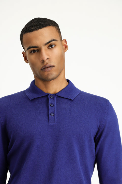 İndigo Polo Yaka Regular Fit Pamuklu Triko Kazak